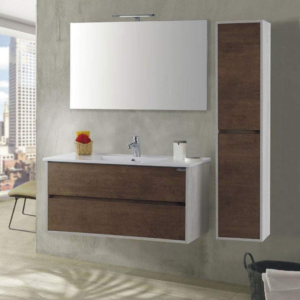 mazzoni Mueble de baño suspendido con Columna Mallorca Plus Nogal