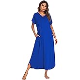 Ekouaer Long Nightgown Women's Loungewear Short Sleeve Sleepwear Full Length Sleep Shirt with Pockets