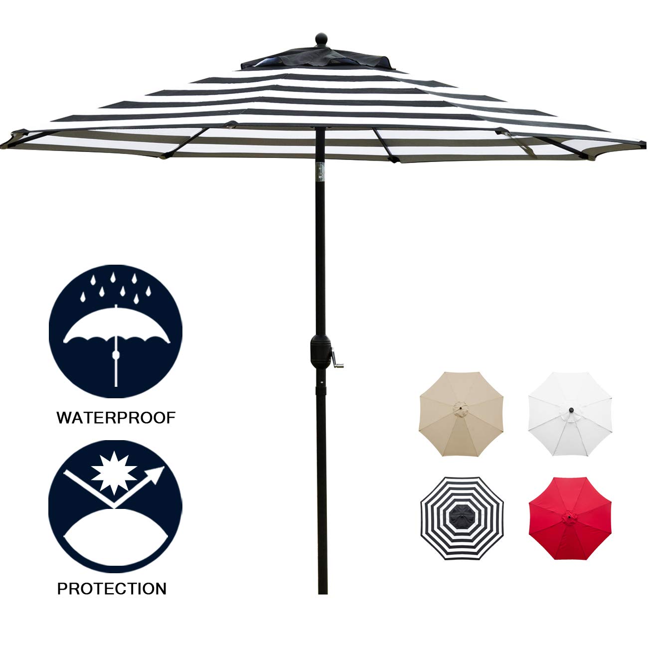 Sunnyglade 11ft Patio Umbrella Garden Canopy Outdoor Table Market Umbrella With Tilt And Crank Black And White Amazon In Garden Outdoors