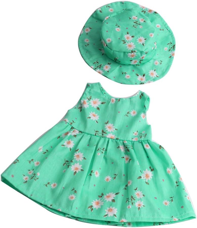 Uteruik 2pcs Fancy Clothes Outfit for 18''(46cm) Girl My Life Baby Born Dolls Floral Dress Hat Set Green