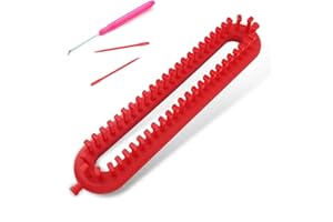 HZ YIHAI AUTUMN Dense Teeth Rectangle Knitting Looms，Plastic Weaving Looms Set，Weaving Loom，Scarf Hats Making Tools，DIY Crocheting Handmade Craft Kit with a Crochet Hook and Needle for Knitting Lovers，26 cm (Red)