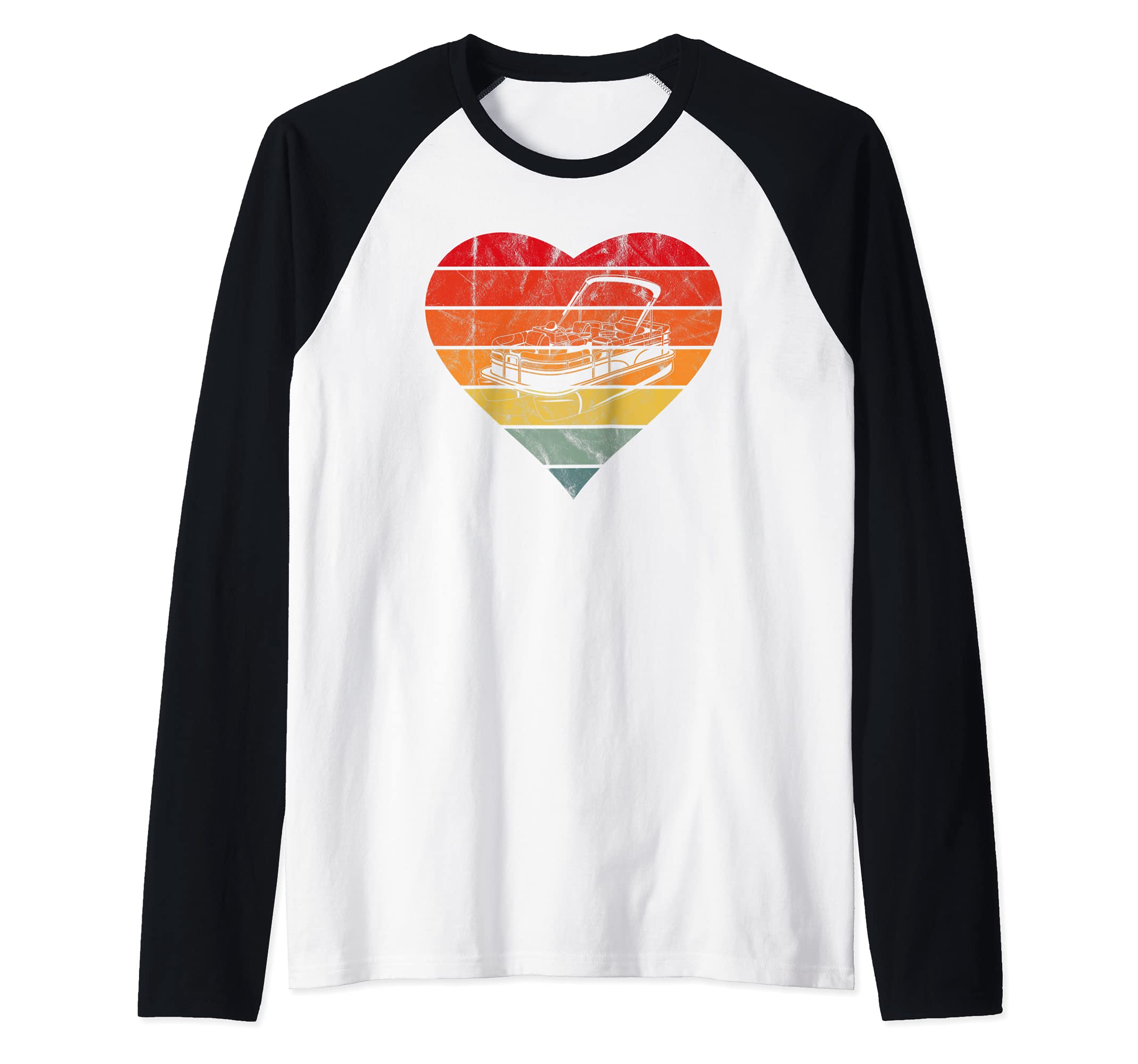 Pontoon Boats Vintage Heart Retro Sunset Boating Raglan Baseball Tee