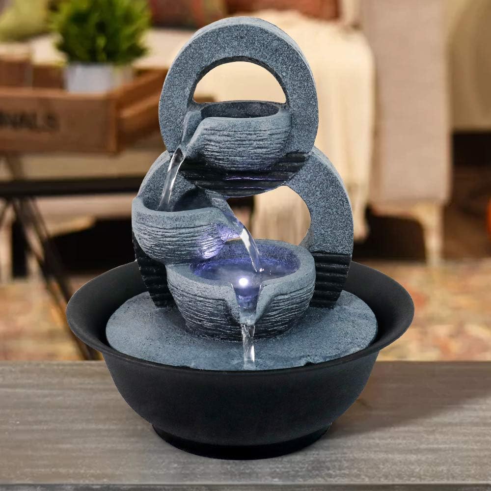 3Tier Flowing Bowls Water Desktop Waterfall Table Fountain