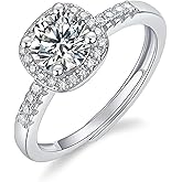 JOUDWASS Moissanite Adjustable Engagement Ring 18K White Gold Plated 2 Carat Promise Eternity Ring for Women, Wedding Rings, Jewelry Gift, Friendship Promise Fashion Jewelry Valentine Gifts for Women Adjustable Size 6-10