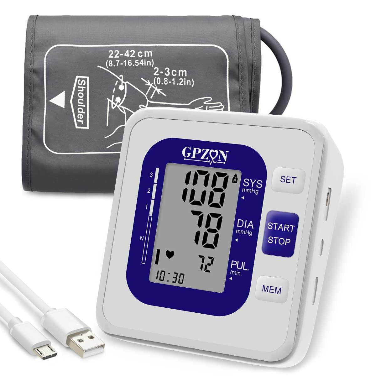 Blood Pressure Monitor CE Approved UK, GPZON Accurate Digital BP Monitor with Large Cuff for Home Use, Irregular Heartbeat Diagnosis, Pulse Rate Meter,Cuff 22-40cm, 2X120 Memory (Blue)