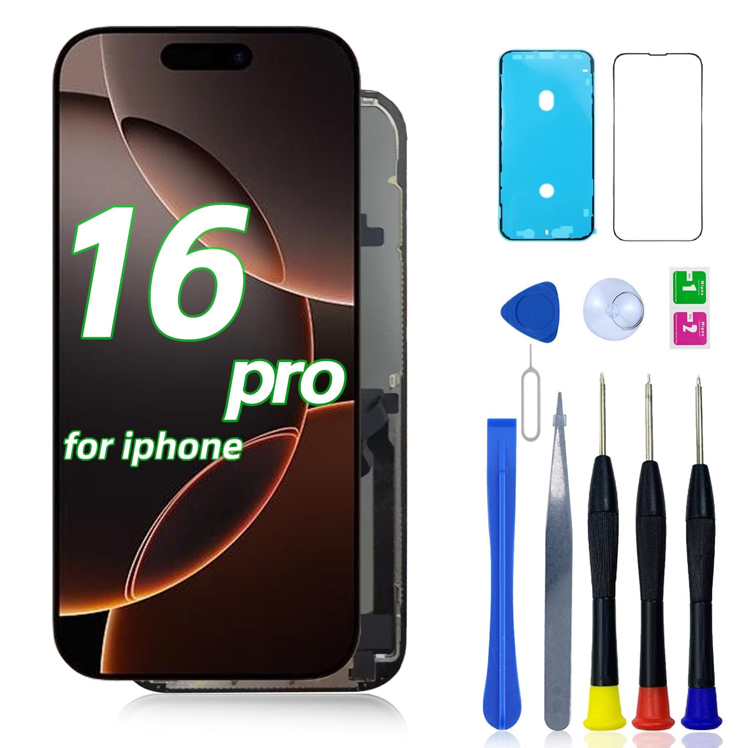 Photo 1 of FNKJYND FHD LCD for iPhone 16 Pro Screen 6.3' Replacement 3D Touch Screen Display Digitizer Frame Assembly with Repair Kit+Protective Film Tools Set