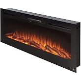 Touchstone Electric Fireplace - The Sideline 50-Inch - In-Wall Recessed | 30 Realistic Flame &amp; Ember Color Combinations - 1,500W Heater with Thermostat - Log &amp; Crystal Hearth Options - Black