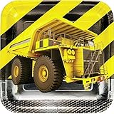 Creative Converting Square Foil Construction Birthday Zone Dinner Plates(8 Count), 9