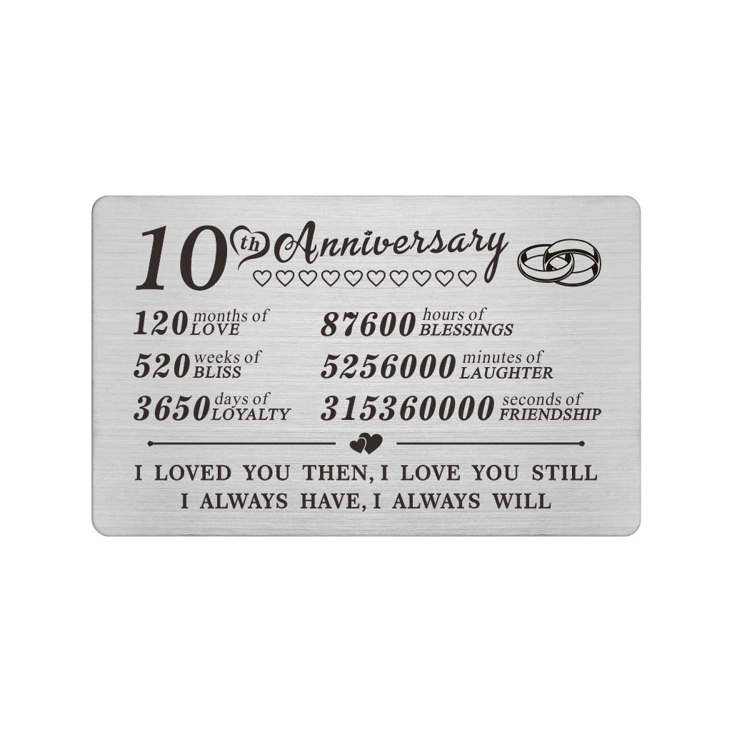 DEGASKEN 10 Year 10th Wedding Anniversary Wallet Card Gifts for Him Her Men Husband Wife Women