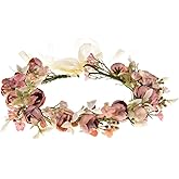 DreamLily Girls Camellias Flower Crown Birthday Photo Pops Hair Wreath Wedding Festival Floral Headpiece XM11 (Pink)