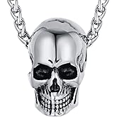 FaithHeart Skull Necklace, Punk Skeleton Pendant, Stainless Steel Cool Gothic Skull Jewelry Customizable with Gift Packaging