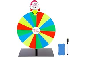 Christmas Prize Wheel, 8 Inch Spinning Wheel for Prize with Stand, 16 Slot Small Tabletop Roulette Spinner with Dry Erase Mar