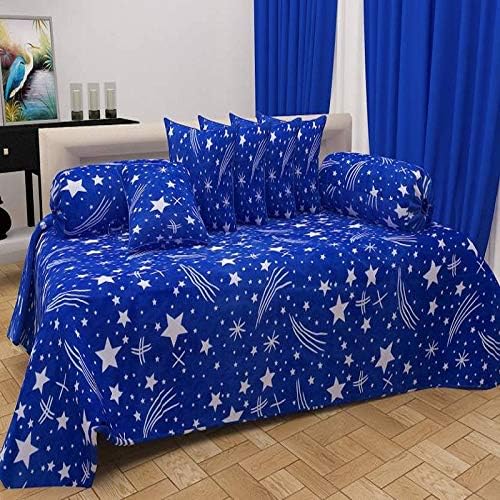 SINGHSVILLAS DECOR Presents Printed Designer 254TC Cotton Diwan Set with 8 Pieces 1 Single bedsheet with 5 Cushions Covers and 2 Bolster Covers with Attractive Color & Design(Multicolor)