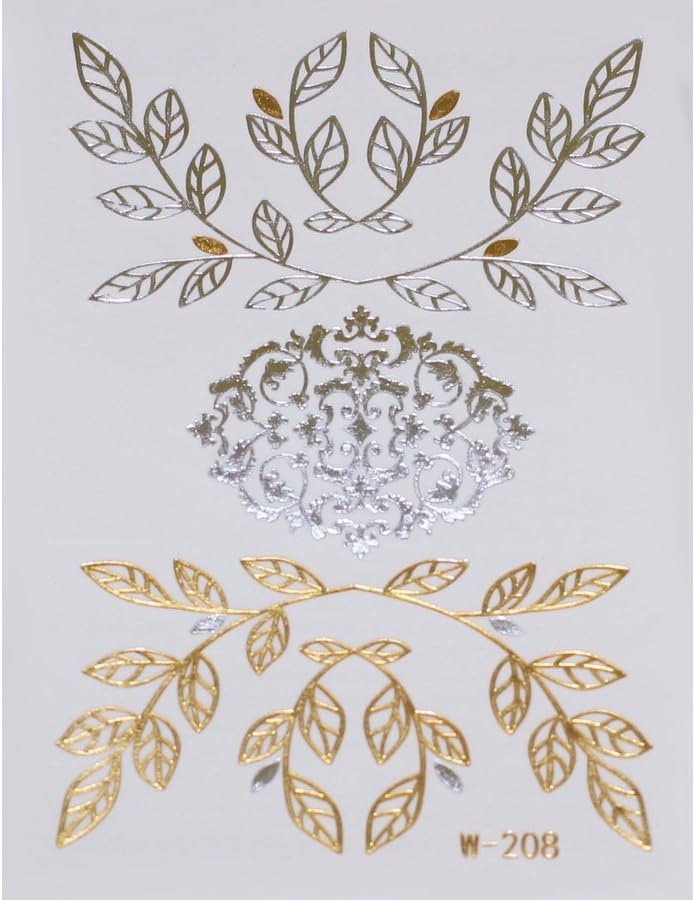 Gold Silver | Metallic Jewelry Flash Tattoo stickers W-208, 8x10cm