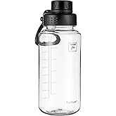 Fanhaw 32 oz Clear BPA-Free Tritan Water Bottle with Fast-Flow Spout Lid, Leakproof Wide-Mouth Reusable Bottle for Gym, School & Office (Clear&Black)
