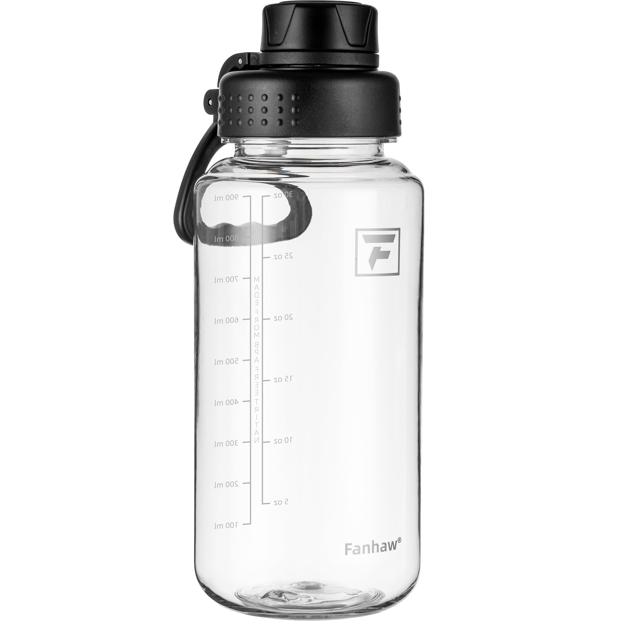 Photo 1 of Fanhaw 32 oz Clear Water Bottle with Fast-Flow Spout Lid, BPA-Free Tritan, Wide Mouth, Leakproof, Reusable Bottle for Gym, School, Office, Travel (Clear&Black)
