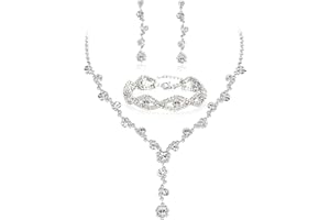 YANODA Rhinestone Bridal Jewelry Sets for Women Crystal Necklace Earrings Bracelet Jewelry Sets for Wedding Bridal Bridesmaid Gifts Evening Party Prom Jewelry Set