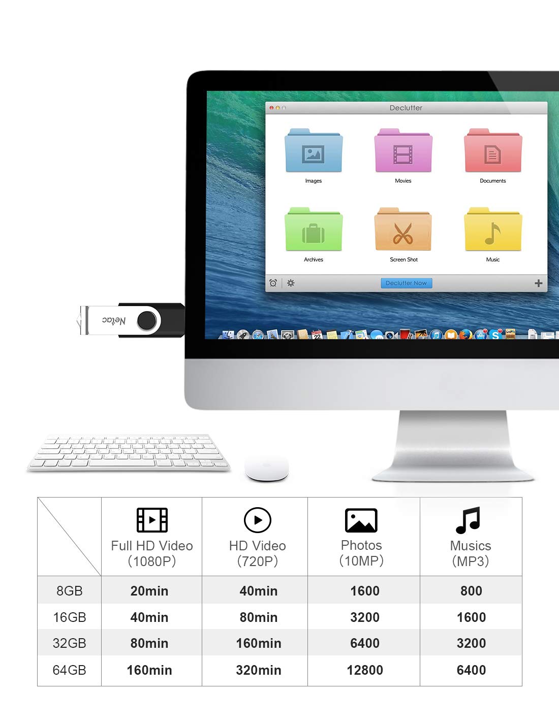 Netac 64G USB 2.0 Flash Drive, Swivel Design Memory Stick, Pen Drive, Thumb Drive for Data Storage, Zip Drive and jump Drive with LED Light