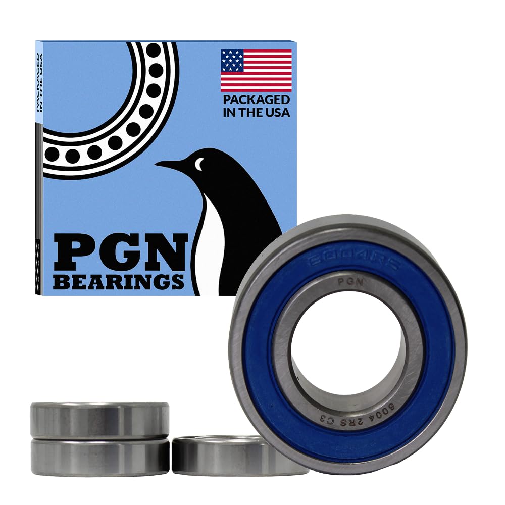 Photo 1 of PGN (4 Pack) 6004-2RS Bearing - Lubricated Chrome Steel Sealed Ball Bearing - 20x42x12mm Bearings with Rubber Seal & High RPM Support