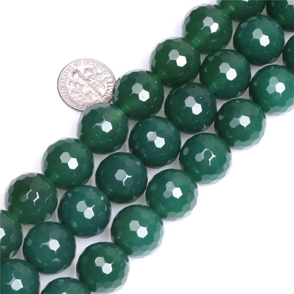 Sweet & Happy Girl's Store 16mm Round Faceted Gemstone Green Agate Beads Strand 15 Inch Jewelry Making Beads