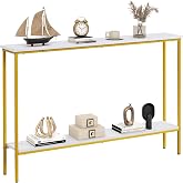 GIANTEX 44" Entryway Table, 2-Tier Console Table with Shelf, Gold &amp; White | Narrow Long Sofa Table with Dual Anti-Tipping Kits &amp; Metal Frame, for Living Room Behind Couch, Hallway, Entrance, Foyer