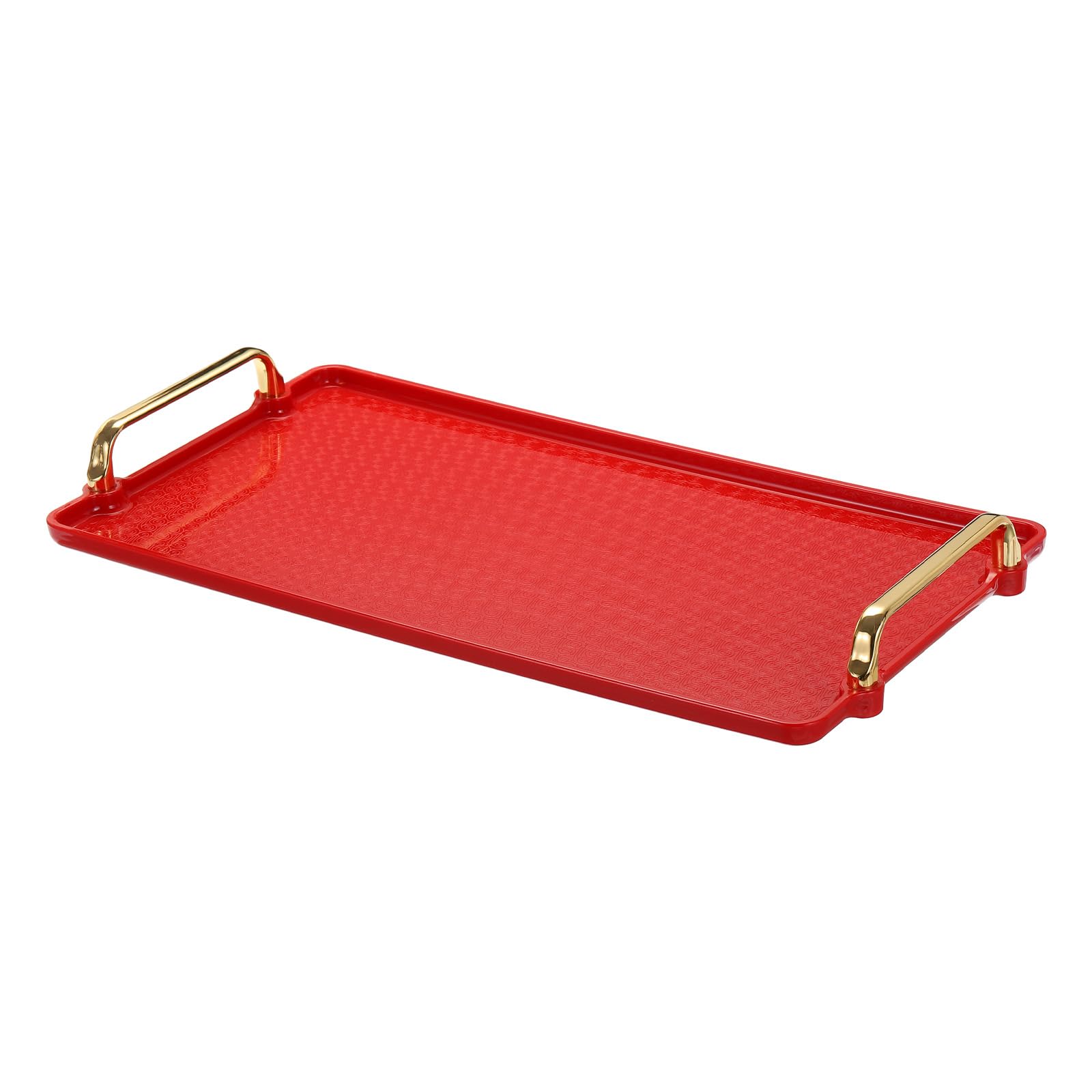 PATIKIL Plastic Serving Tray with Golden Handle, 16.1" x 8.7" Modern Rectangular Decorative Tray Reusable Jewelry Platter for Countertop Bathroom Kitchen, Red