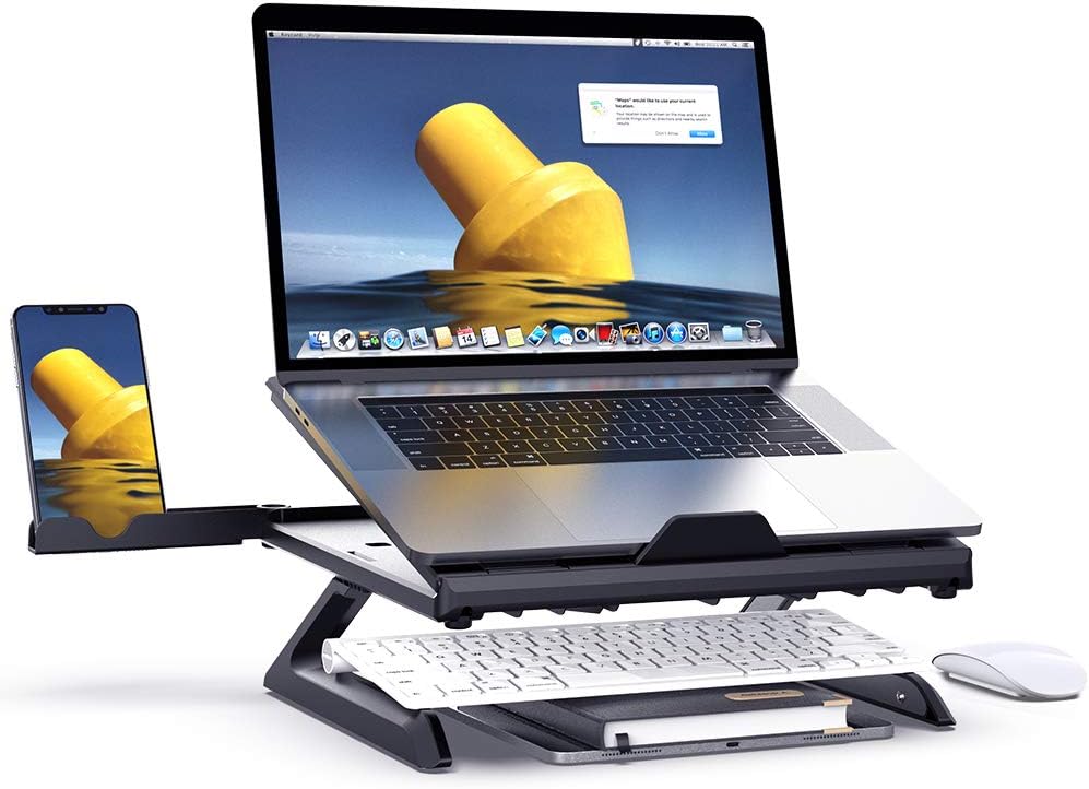 SYNTEK Ständer Grau mit Lüfter Kühlung Klappbar Aluminium Heben Laptop Tablet Stand Computer-Ständer
