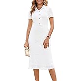 Annebouti Womens 2026 Spring Summer Short Sleeve Elegant Lace Button Down Semi-Formal Work Business Casual Midi Dress