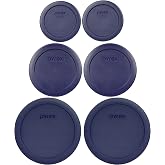 Pyrex 6 Piece Blue Food Storage Lid Set - Made in USA | BPA-Free Plastic | Round Shapes | Fits 7202 | 7200 &amp; 7201 Glass Bowls | Dishwasher Safe