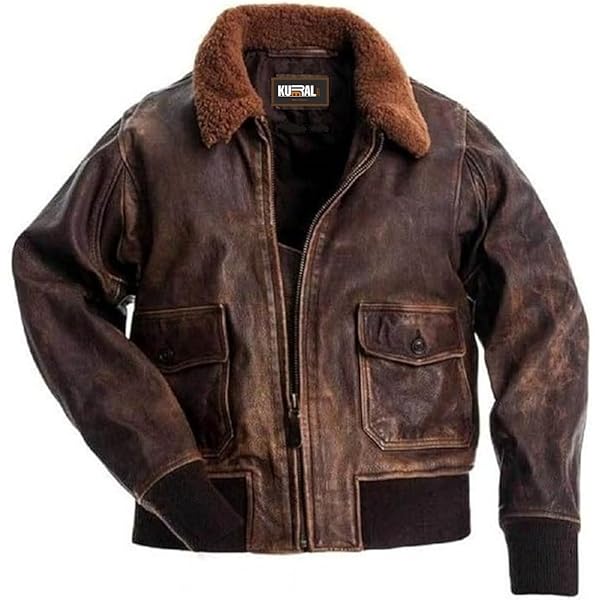 ジャケット・アウター vintage leather type G-1 flight jacket Aviator G-1 Men Distressed Real Leather Bomber Flight Jacket (XS