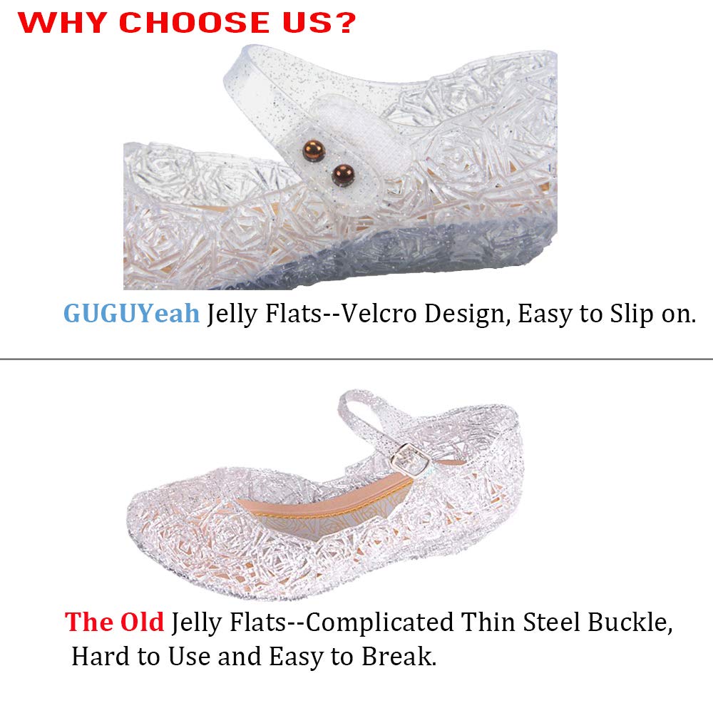 GUGUYeah Princess Costumes Jelly Flats Shoes, Cosplay Birthday Party Dress Up Sandals for Little Girls, Toddler or Kids