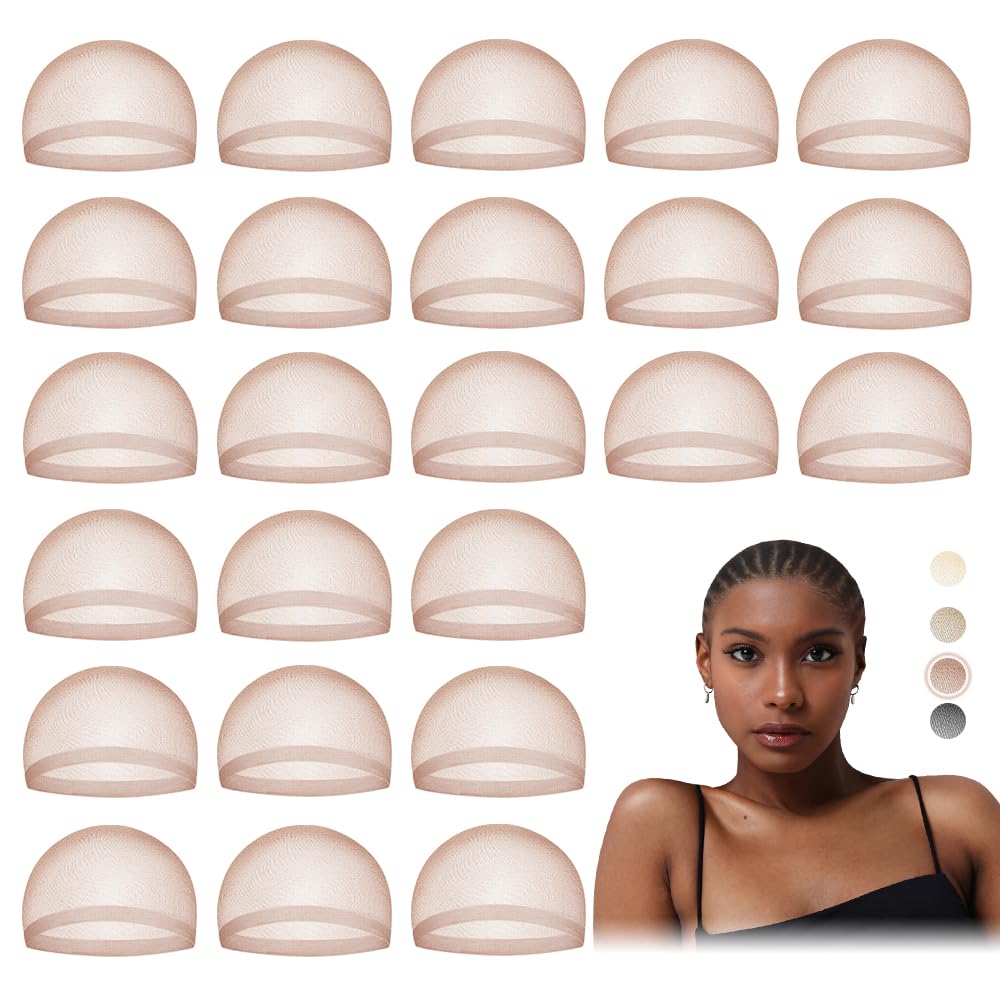 MYKURS HD Wig Cap for Women Lace Front, Transparent Bald Cap for Wig, Dark Brown 24 PCS