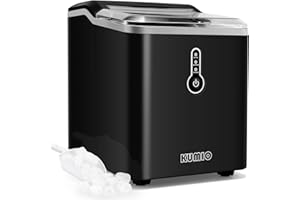 KUMIO Ice Makers Countertop, 9 Thick Bullet Ice Ready in 6-9 Mins, 26.5 Lbs in 24Hrs, Portable Ice Maker with Ice Scoop and Basket, Compact Design for Home Kitchen Office Bar Party, Black