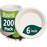 SWGIEEI 6 Inch Dessert Paper Plates, 200 Pack Disposable Compostable Small Plates Made from Sugarcane Fibers, Eco-Friendly, White