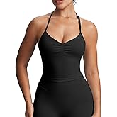 Aoxjox Workout Seamless Sleeveless for Women Adjustable Halter Impact Longline Strappy Top Yoga Crop Tanks