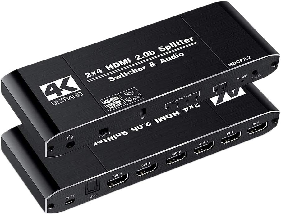 1JUSTLINK 2.0 HDMI Switch Splitter 4K 2x4 2 Input 4 Output Audio and Video Selector Box No External Power Required Support UHD 4K 60Hz1080P 3D for DVD PS3 TV Projector: Electronics