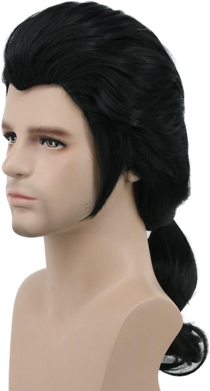 Karlery Men Long Wave Black Gaston Colonial Wig Halloween Costume Cosplay Wig, 24 inches