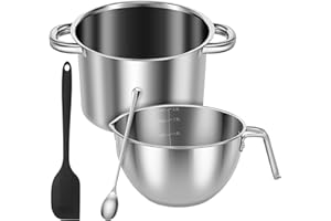 Stainless Steel Double Boiler Set, 2QT Melting Pot, 2.62QT Pot, Silicone Spatula and Spoon, Flow Guide Port Design Features C