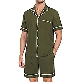 SWOMOG Mens Pajama Set Short Sleeve 2 PCS Sleepwear Button Down Soft Loungewear Modal Set Pj Set with Pockets S-3XL