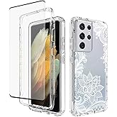 Yerebel Case for Galaxy S21 Ultra Case, SM-G998U with Tempered Glass Screen Protector, Floral Design Shockproof Bumper Full Body Protective Cell Phone Cover for Samsung Galaxy S21 Ultra 5G (Mandala)