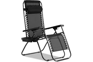 DKELI Heavy Duty Zero Gravity Lounge Chair - 350lbs Patio Recliner Pillow & Cup Holder, Adjustable Folding Outdoor Chaise for Pool, Beach, Deck (Black)