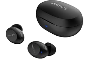 PHILIPS Fone de ouvido sem fio TWS bluetooth com microfone e energia para 18 horas totais na cor preto, padrão, TAT1235BK/97