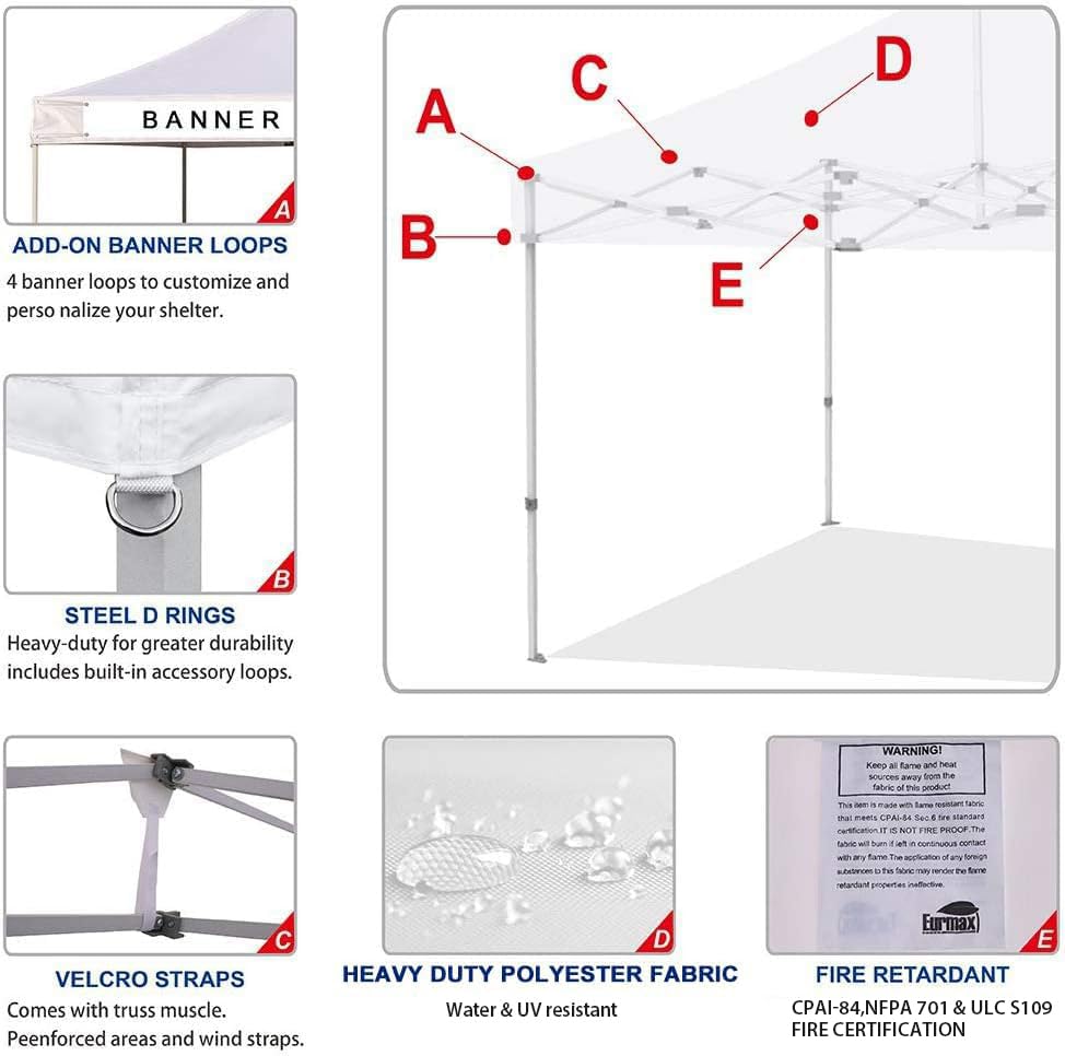 Eurmax USA 10x20 Pop Up Canopy Replacement Top,Universal Instant Canopy Cover ONLY,Heavy Duty UPF 50+ UV Protection,Water & Wind Resistant Tarp,30+ Colors Available,Bonus 4 Sand Bags (White) image 15