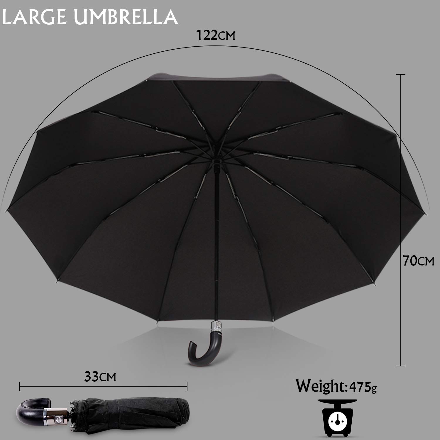 DORRISO Luxury Men Folding Umbrella Automatic Open Close Real Wood J