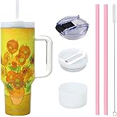 Jormungand 40 oz Tumbler with Handle and Straw Stainless Steel Vacuum Insulated Water Bottle for Hot or Cold Beverages Coffee Mug with Leak Proof Lid Gift for Women&Men (Sunflower)