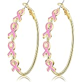 Breast Cancer Awareness Earrings for Women Pink Ribbon Hoop Earrings Breast Cancer Awareness Jewelry Accessories Month Outfits Gifts