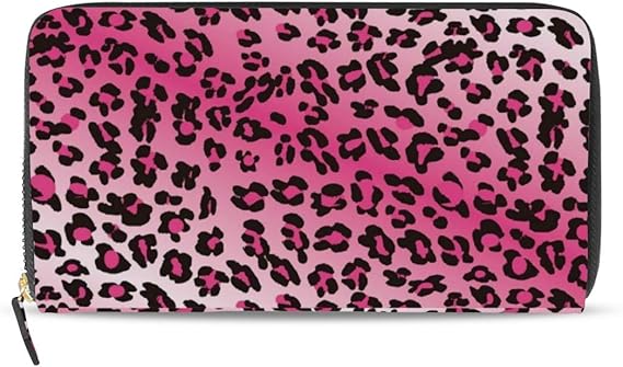 Amazon Co Jp レディース ピンク ヒョウ柄 クラッチ 財布 バッグ ロング レザー ウォレット ファスナー付き クレジットカードホルダー ギフト 服 ファッション小物