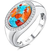 AIBAO 4 Carat Large Turquoise Signet/Celtic/Infinity/Love Knot Ring Western Jewelry for Women Men Sterling Silver Natural Oval Gemstone Rings Size 6 to 10