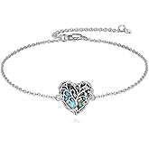 Tree of Life Bracelet 925 Sterling Silver Heart-cut Abalone Link Adjustable Bracelet Jewelry Gifts for Women