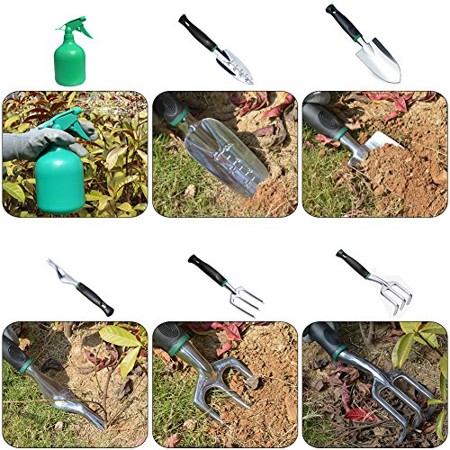 Auelife 11 Pieces Garden Tools Set –Gardening Tools with Garden Tote and Garden Gloves, Gardening Fathers Day Gifts Tool Kit with Garden Trowel Pruners and Garden Hand Tools